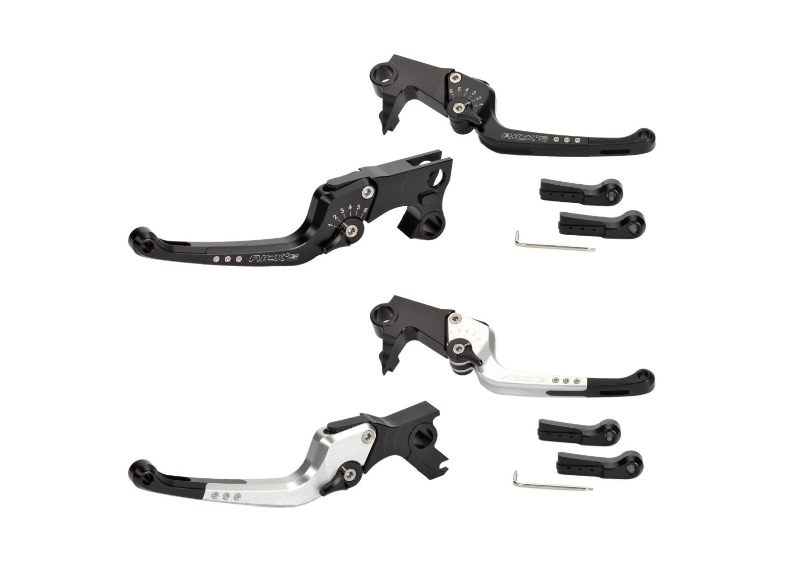 Rick's Adjustable Levers Set "Good Guys" Silver - Touring 24 - up - Rick's Motorcycles USA - Custom Parts for Harley - Davidson