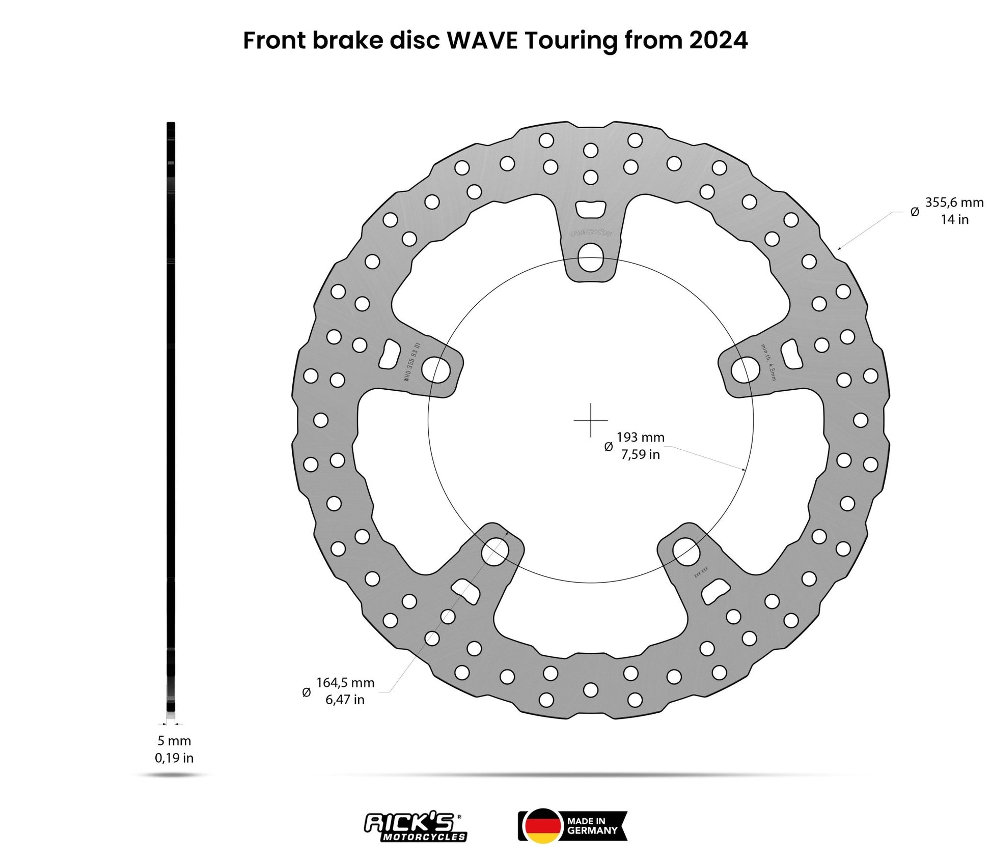 Rick's Front 14"/355mm Wave Brake Rotors Set With Adaptors - Touring 24-up