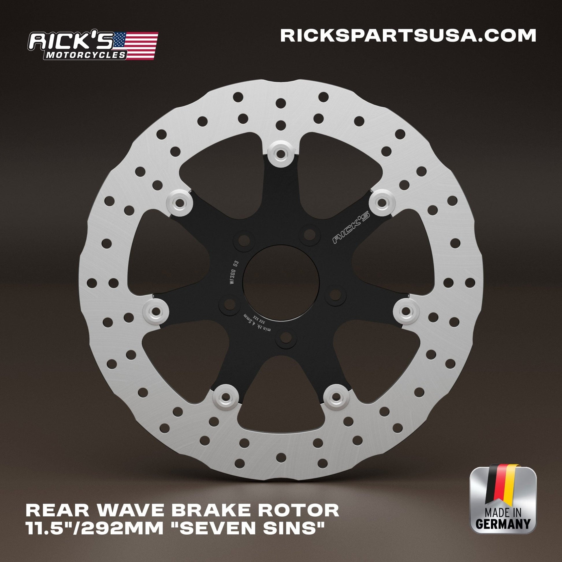 Rick's Rear 11.5"/292mm Wave "Seven Sins" Brake Rotor - Rick's Motorcycles USA - Custom Parts for Harley - Davidson